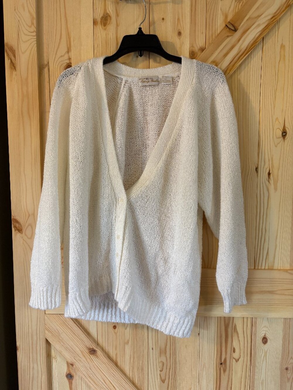Sidney Gould White Knit Cardigan Large Button Front Lightweight Classic Sweater